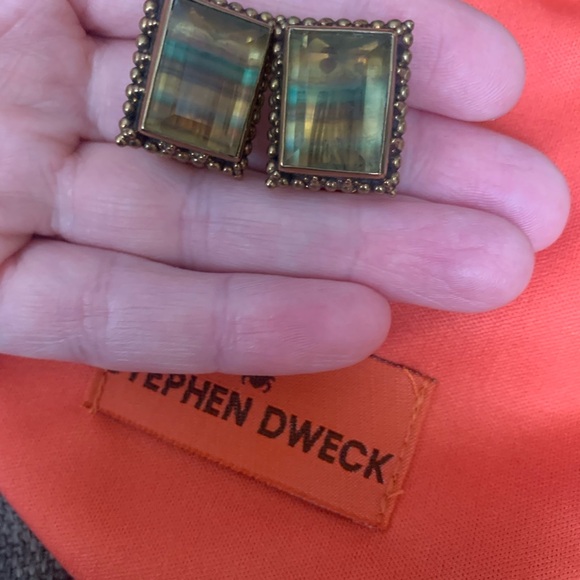 STEPHEN DWECK bronze tone clip-on earrings, stunning greens/golds colour quartz - Picture 5 of 6